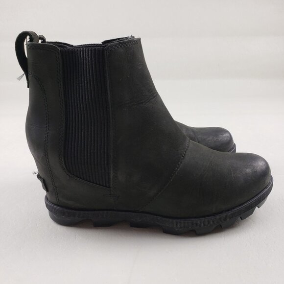 Sorel Joan of Arctic Wedge II Chelsea Boot Women 8.5 Black Leather Pull On Ankle - Picture 3 of 13